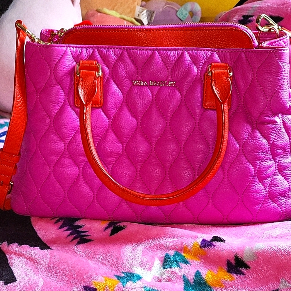 Vera Bradley Vibrant Pink and Red Quilted Satchel